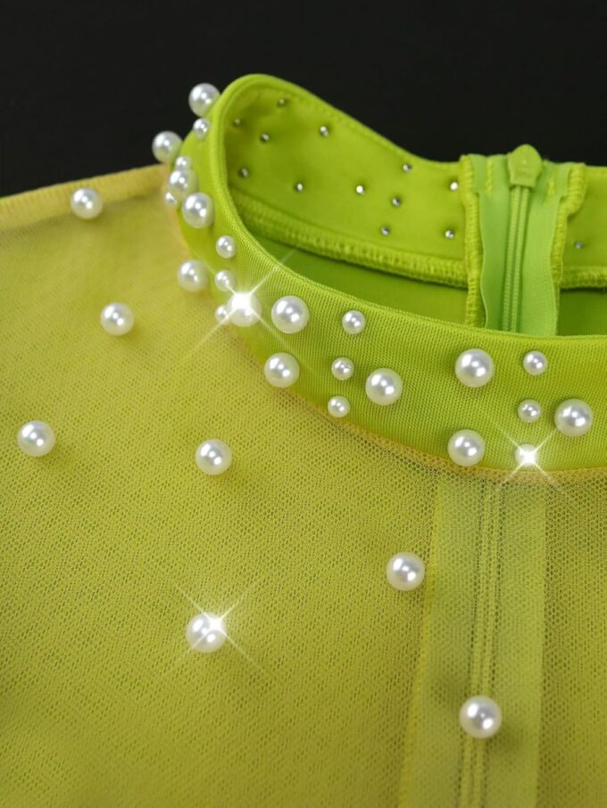 ONTINVA Kleider für Damen, 2024, hoher Halsausschnitt, 3/4-Ärmel, figurbetont, mit Perlen, Midi-Kleid, Kirchenkleid mit Gürtel – Bild 6
