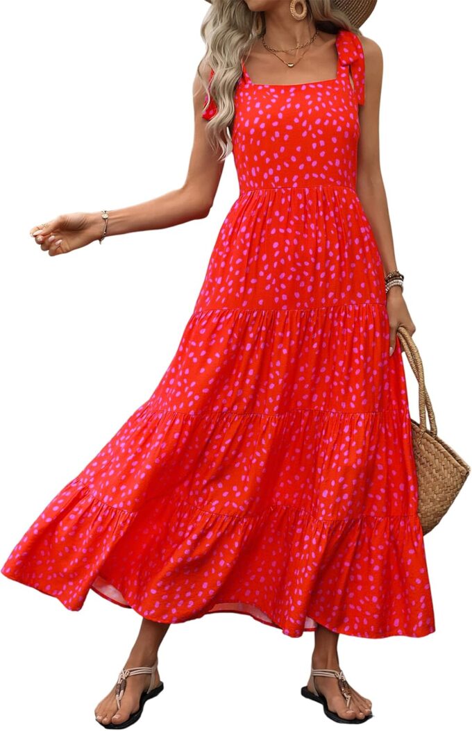 PRETTYGARDEN Women Dresses 2025 Summer Floral Sleeveless Maxi Dress Casual Spaghetti Strap Tiered Flowy Beach Long Dress