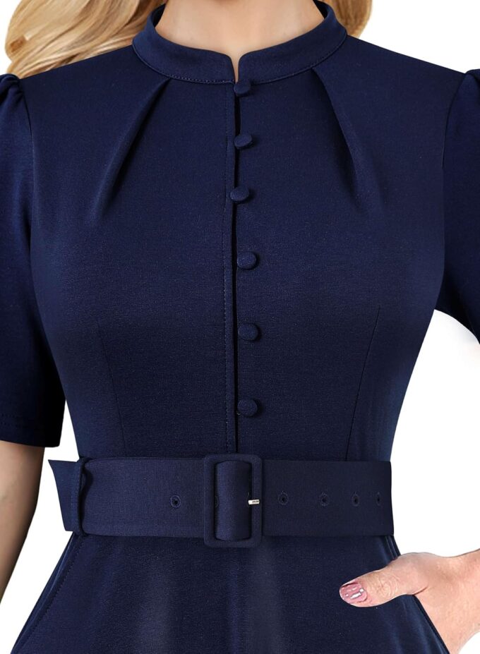 VFSHOW Damen-Kleid 2024, Business-, Arbeits-, Büro-, Taschen-, Gürtelknöpfe, elegante Passform und ausgestelltes A-Linien-Kleid – Bild 3