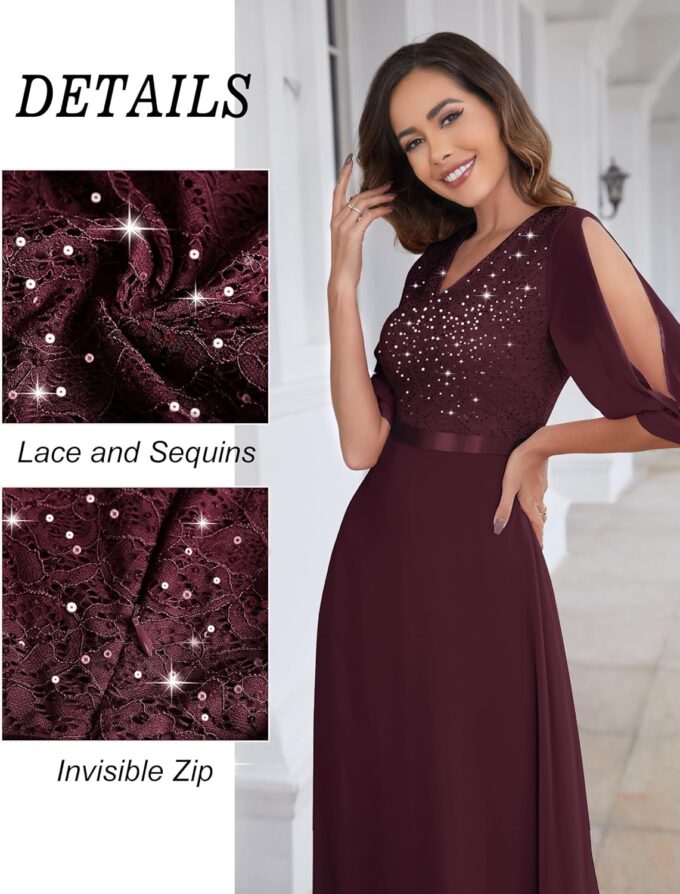 Wedtrend Women's Sequin Dresses Sparkly Glitter Dress Split Sleeves Formal Dresses Maxi Evening Dress – Bild 3