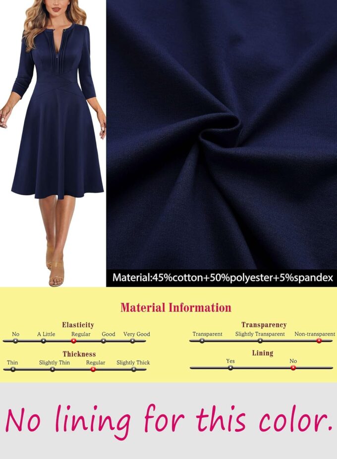 VFSHOW Damen-Kleid, plissiert, Rundhalsausschnitt, Reißverschluss vorne, für Arbeit, Büro, Business, A-Linie, schmale Passform und ausgestelltes Kleid – Bild 8