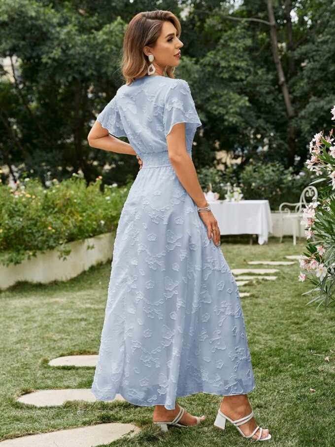 Simplee Women's Boho Floral Maxi Dress Flowy Casual V Neck Short Sleeve Wedding Guest Holiday Beach Long Dress – Bild 4