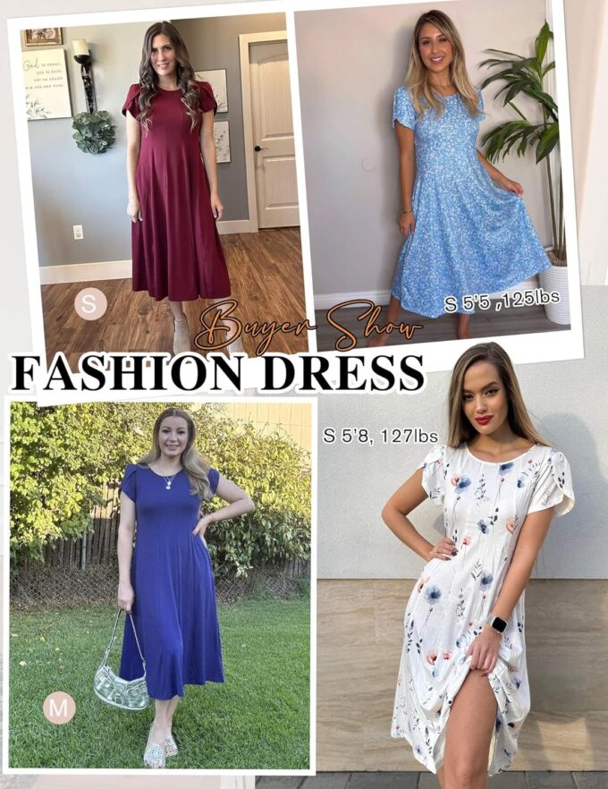 Zeagoo Womens Casual Dresses for Summer Short Sleeve Flare Midi Dress Loose Flowy Beach Sundress – Bild 6