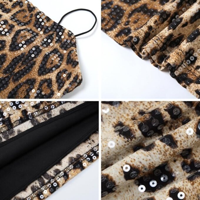 RARITYUS Women's Glitter Sequin Leopard Print Mini Dress Sexy Sleeveless Spaghetti Strap Bodycon Short Dress Party Club Dress – Bild 7