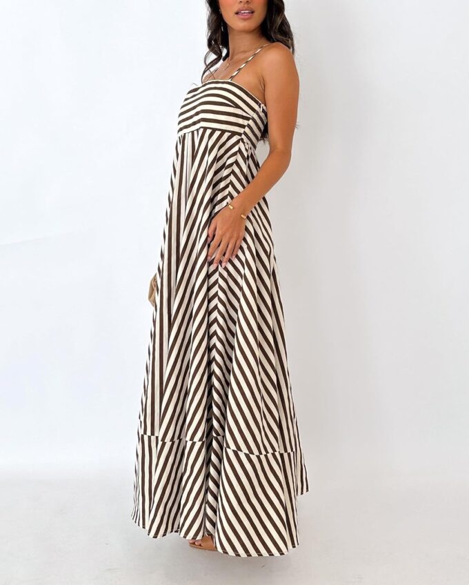 NUFIWI Women Summer Striped Maxi Dress Spaghetti Strap Cutout Ruffle Long Dress Flowy Swing Beach Vocation Dress – Bild 5