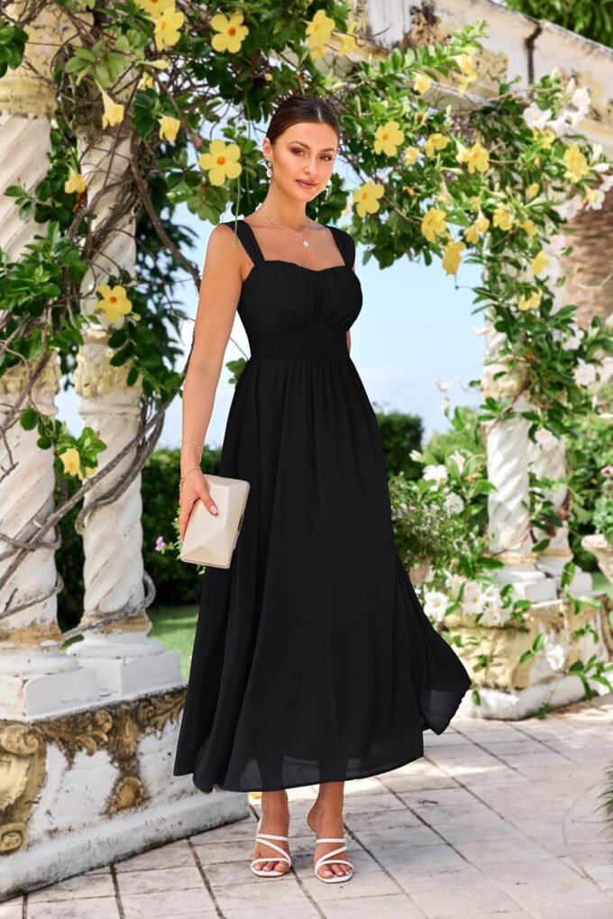 GRACE KARIN 2025 Women's Summer Floral Print Flowy A Line Maxi Dresses Sleeveless Smocked Off Shoulder Dress – Bild 2