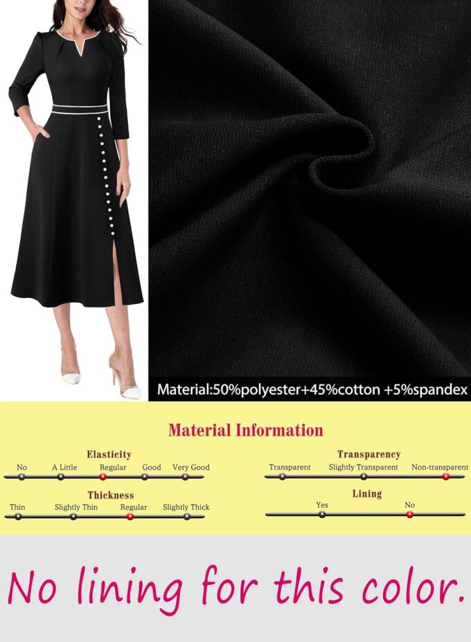 VFSHOW Damen-Midikleid mit Plisseefalten, V-Ausschnitt, Taschen, Knöpfen, Arbeit, Büro, Business, A-Linie – Bild 7