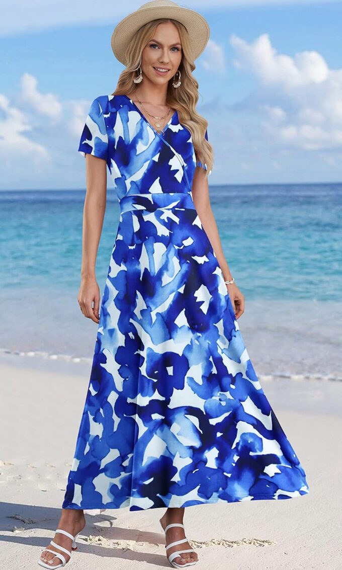 AUSELILY Maxi Dresses for Women Ankle Length Floral Print Beach Long Flowy Dress with Pockets – Bild 4