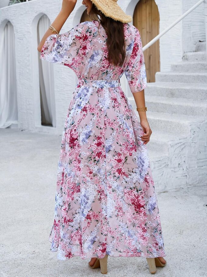 Womens Half Sleeve Wrap V Neck Chiffon Floral Casual Maxi Dress Spring Summer Wedding Guest Dresses for Women 2025 – Bild 6