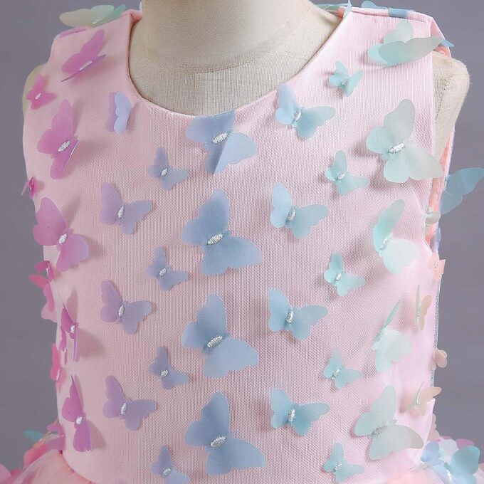 IBTOM CASTLE Blumenmädchenkleider Mädchen Ärmellos Regenbogen-Netz Prinzessin KleiderTüll Festzug Abschlussball Kinder 3D Schmetterling Ballkleid Hochzeit Brautkleid Abendkleid – Bild 2