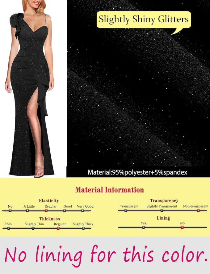 VFSHOW Womens Formal Prom Elegant Ruffle One Shoulder Beaded Strap Ruched Slit Maxi Dress Wedding Evening Long Gown – Bild 6