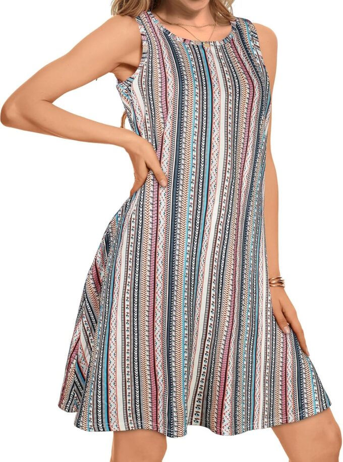 Summer Dresses for Women Beach Boho Sleeveless Vintage Floral Flowy Pocket Tshirt Tank Sundresses – Bild 3