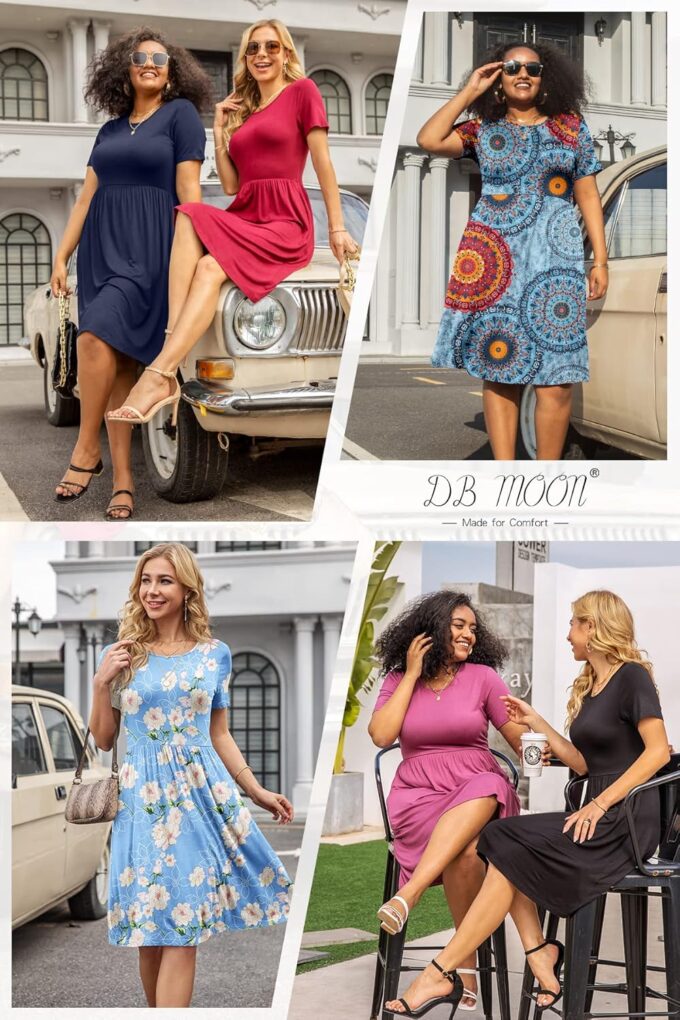 DB MOON Women Summer Casual Short Sleeve Dresses Empire Waist Dress with Pockets – Bild 4