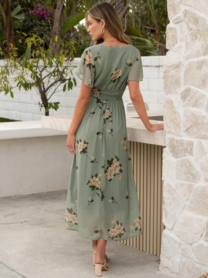ANRABESS Womens Summer Floral Maxi Dress Casual V Neck Short Sleeve Chiffon Boho Flowy Beach 2025 Wedding Guest Long Dresses – Bild 5