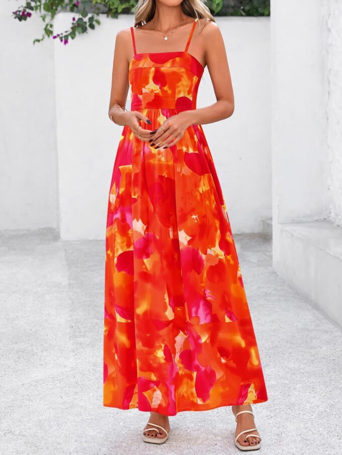 PRETTYGARDEN Summer Dresses for Women 2025 Beach Maxi Dress Spaghetti Strap Floral Boho A Line Wedding Guest Flowy Long Dress – Bild 3