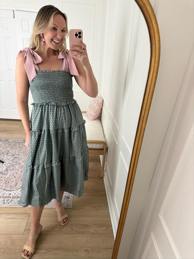 Wenrine Womens Summer Floral Maxi Dress Smocked Tie Shoulder Boho Sleeveless Ruffle Tiered Casual Beach Dresses – Bild 3