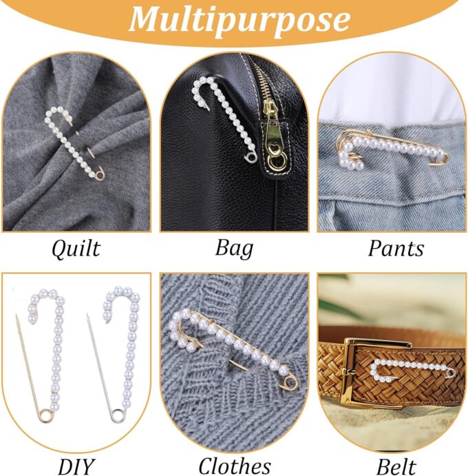 Nogeqi 4 Stück Broschennadeln Groß, Sicherheitsnadel Perlen, Schleppennadel Brautkleid, Sicherheitsnadeln Perlen Brosche Damen, Safety Pin Necklace Für Kleidung Mädchen Weihnachten – Bild 3