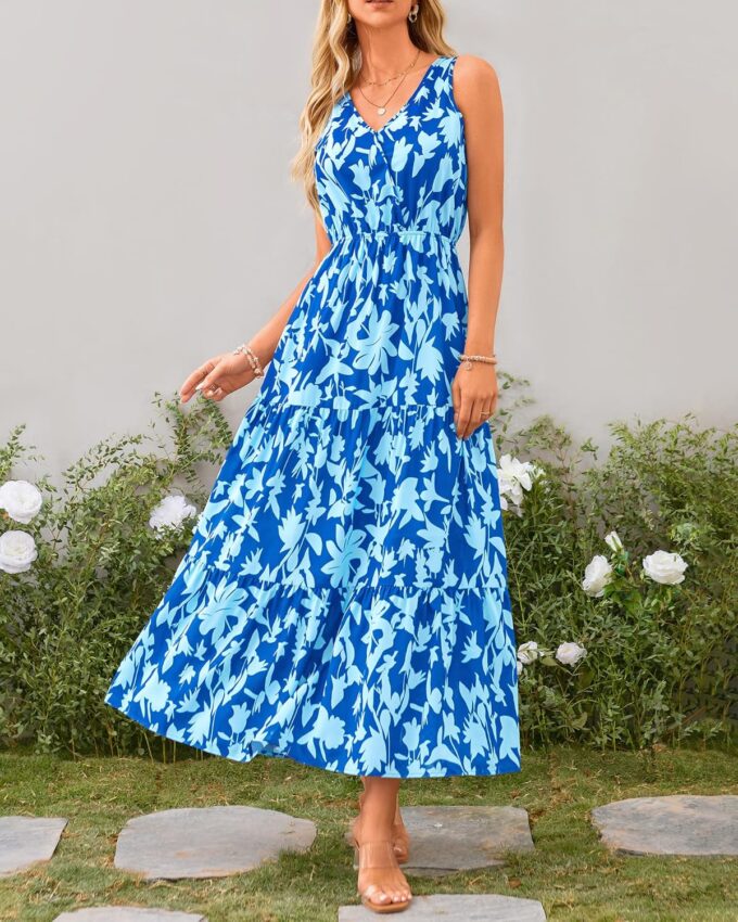 BTFBM Women Summer Dresses Casual Sleeveless Maxi Dresses Cute Floral Long Dress Wedding Guest Dress – Bild 2