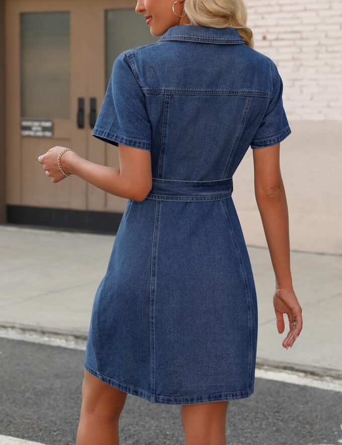 Women's Denim Dress Summer Short Sleeve Jean Dress Button Down Denim Shirt Dresses with Pocket 2025 Outfits – Bild 2