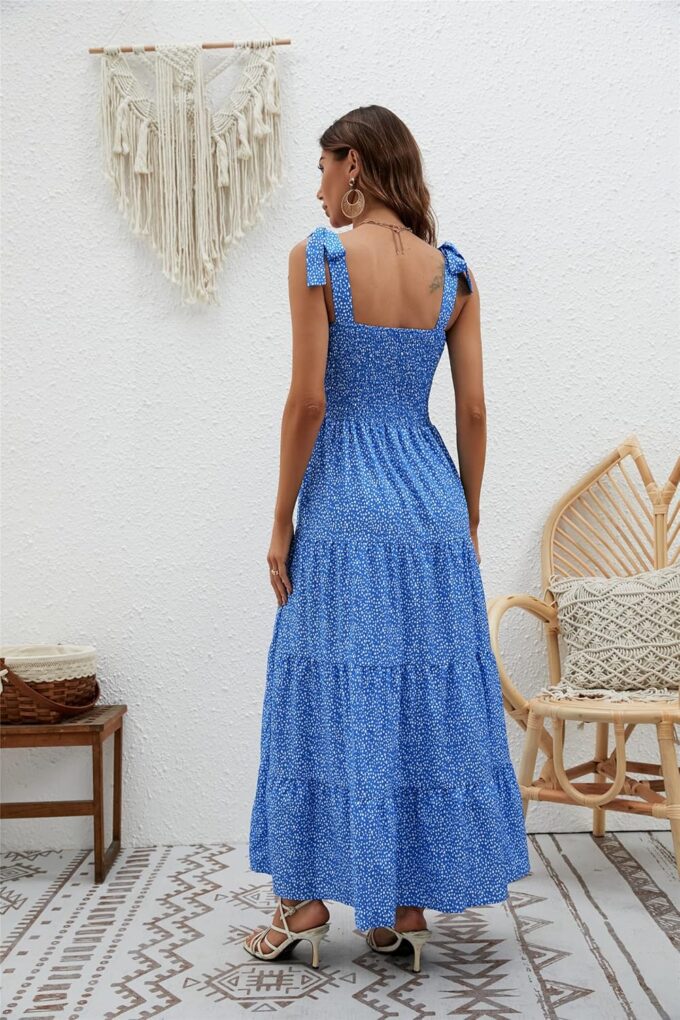 kinstell Women's Summer Boho Spaghetti Strap Square Neck Ruffle Casual Flowy Long Dress Beach Swing Party Maxi Dress – Bild 6