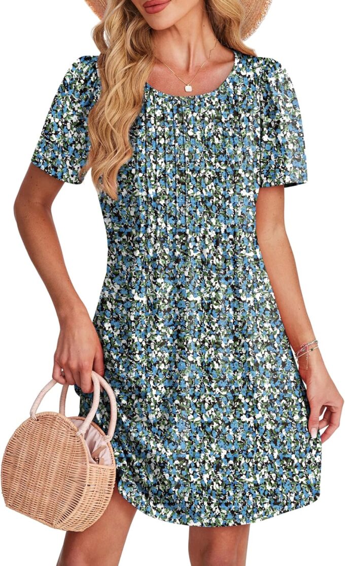 SAMPEEL Womens Pleated Front Summer Dresses Casual Short Sleeve T Shirts Dress with Pockets Vacation Beach Cover Up – Bild 2