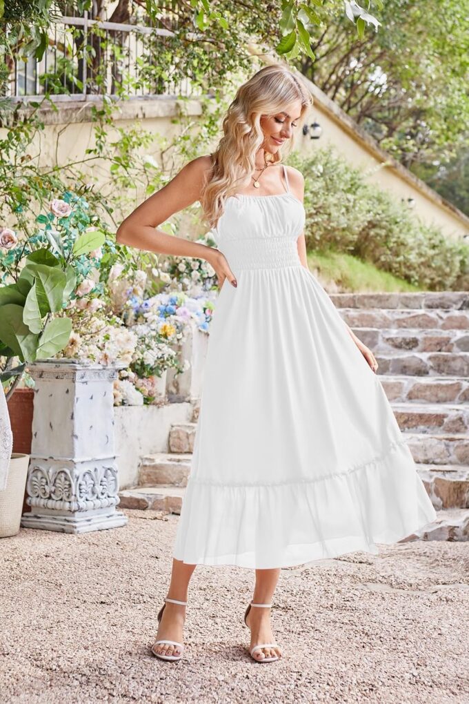 GRACE KARIN Womens 2025 Summer Dress Casual Sleeveless Spaghetti Strap Smocked Ruffle Beach Long Maxi Dress with Pockets – Bild 3