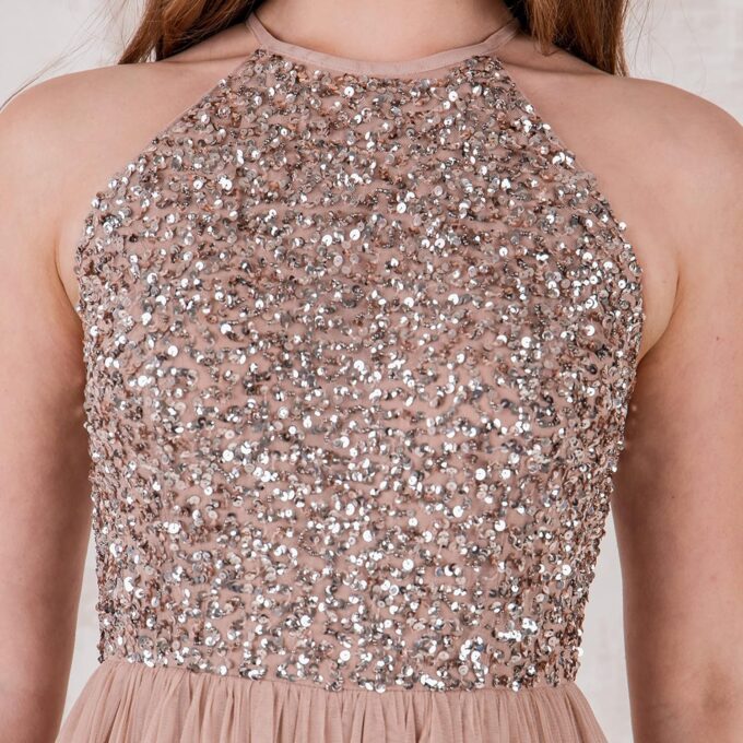 Maya Deluxe Damen Maxikleid Brautjungfer Neckholder Pailletten Verziert Abschlussball Hochzeit Dleider für Besondere Anlässe Bridesmaid Dress – Bild 4