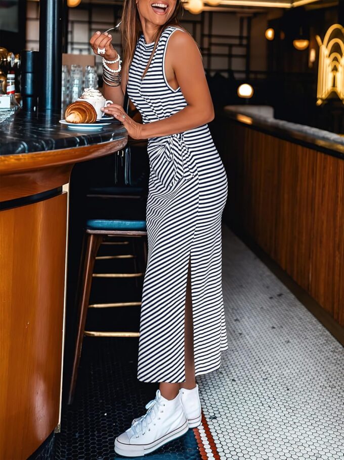 ANRABESS Womens Summer Casual Sleeveless T Shirt Midi Dress Slim Fit Tie Waist Split Tank Long Dresses 2025 Vacation Sundress – Bild 3