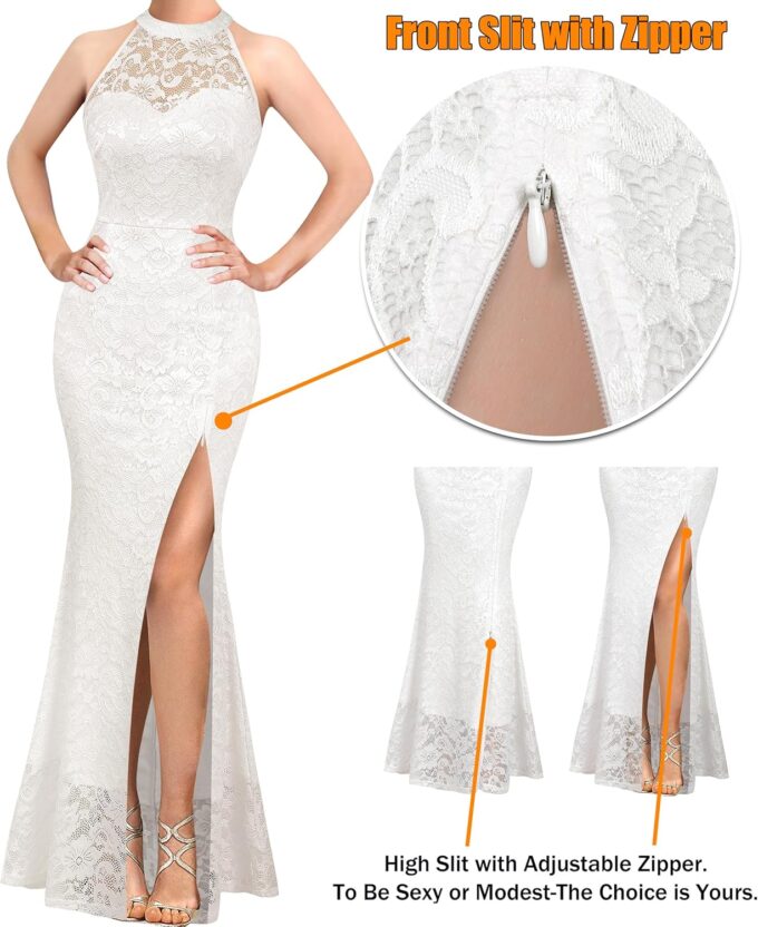 VFSHOW Womens Formal Sexy Halter High Slit Prom Wedding Guest Maxi Dress 2023 Illusion Sweetheart Neckline Evening Long Gown – Bild 5