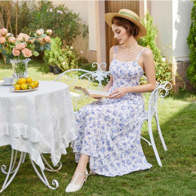 Belle Poque Sun Dresses for Women 2025 Boho Midi Dresses Casual Spaghetti Ruffle Dress Wedding Guest Dresses for Women – Bild 4