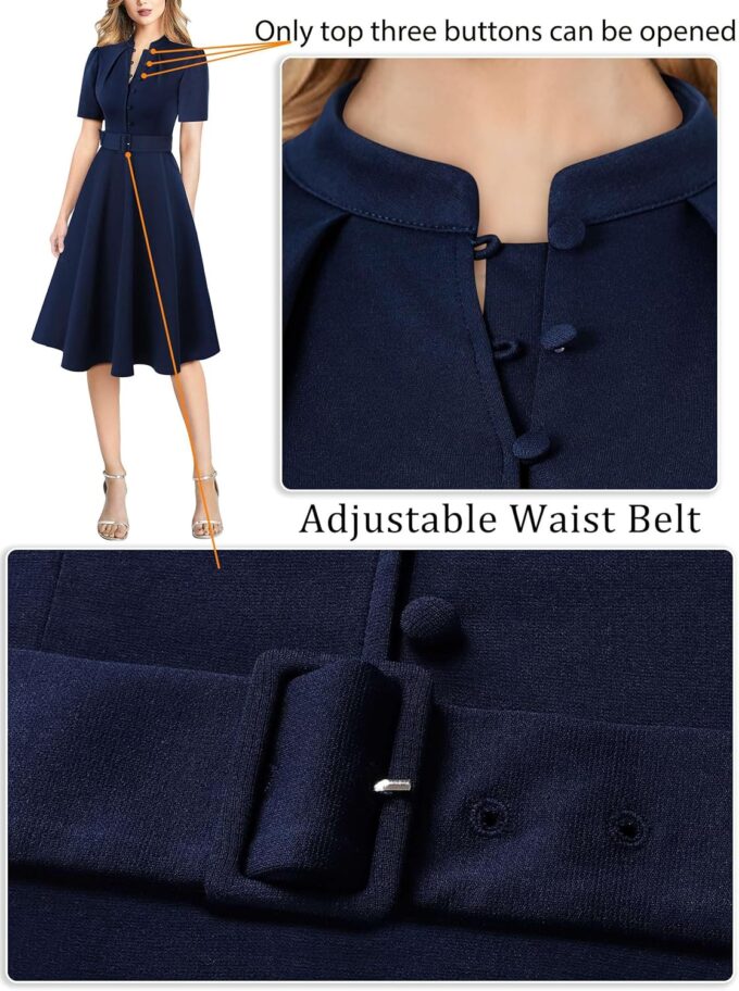 VFSHOW Damen-Kleid 2024, Business-, Arbeits-, Büro-, Taschen-, Gürtelknöpfe, elegante Passform und ausgestelltes A-Linien-Kleid – Bild 5