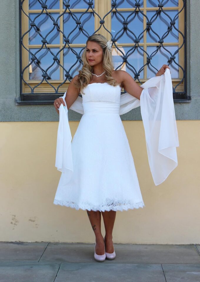 NONAME Schal Brautkleid Stola Umschlagtuch Chiffon weiß Ivory Jacke Braut 230x70 Bolero Braut – Bild 6