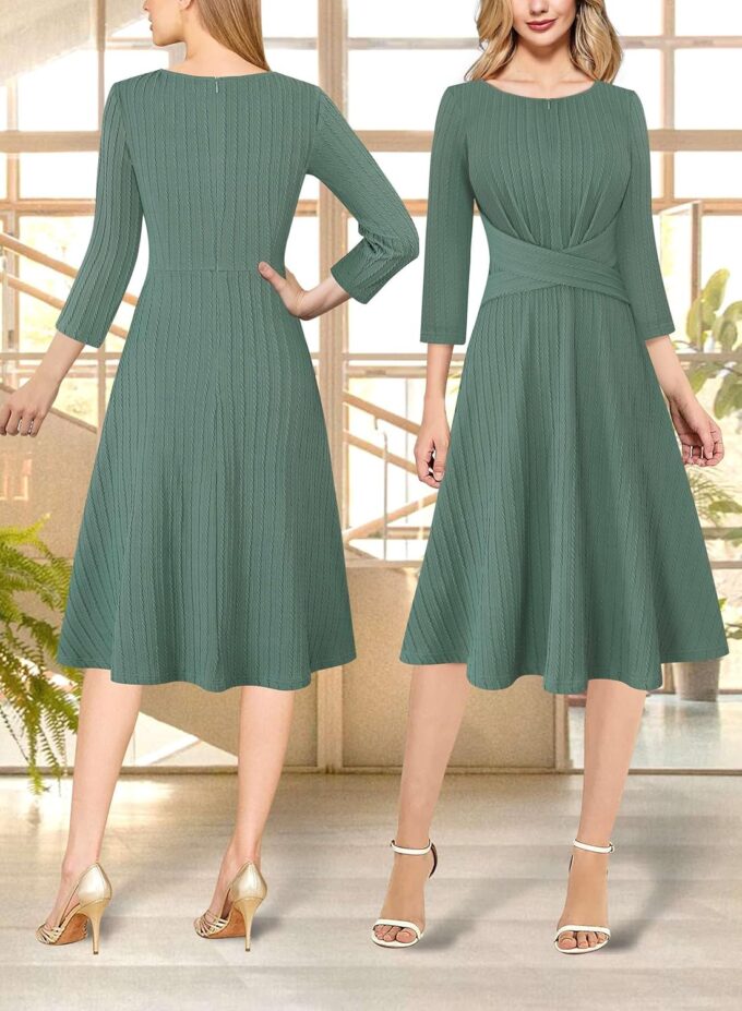 VFSHOW Damen-Kleid mit Reißverschluss vorne, Büro, Business, Arbeit, Kirche, professionelle schmale Passform, knielang, A-Linien-Passform und ausgestelltes Kleid – Bild 2