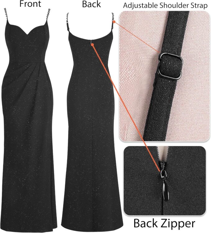 VFSHOW Womens Sexy Formal Ruched Fitted High Slit Bodycon Maxi Dress Spaghetti Strap Sweetheart Cocktail Prom Evening Gown – Bild 4