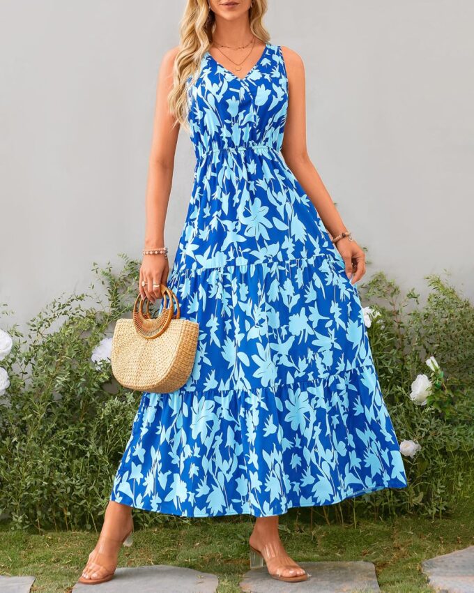 BTFBM Women Summer Dresses Casual Sleeveless Maxi Dresses Cute Floral Long Dress Wedding Guest Dress – Bild 5