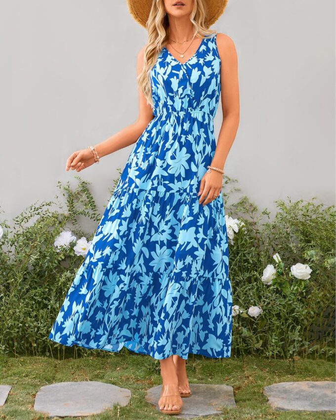 BTFBM Women Summer Dresses Casual Sleeveless Maxi Dresses Cute Floral Long Dress Wedding Guest Dress – Bild 7