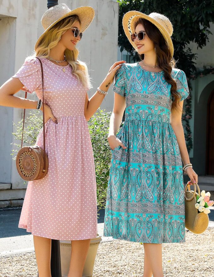 Zeagoo Women Summer Short Sleeve Midi Dress with Pockets Casual Aline Flowy Tshirt Dress Floral Vocation Beach Sundress – Bild 7