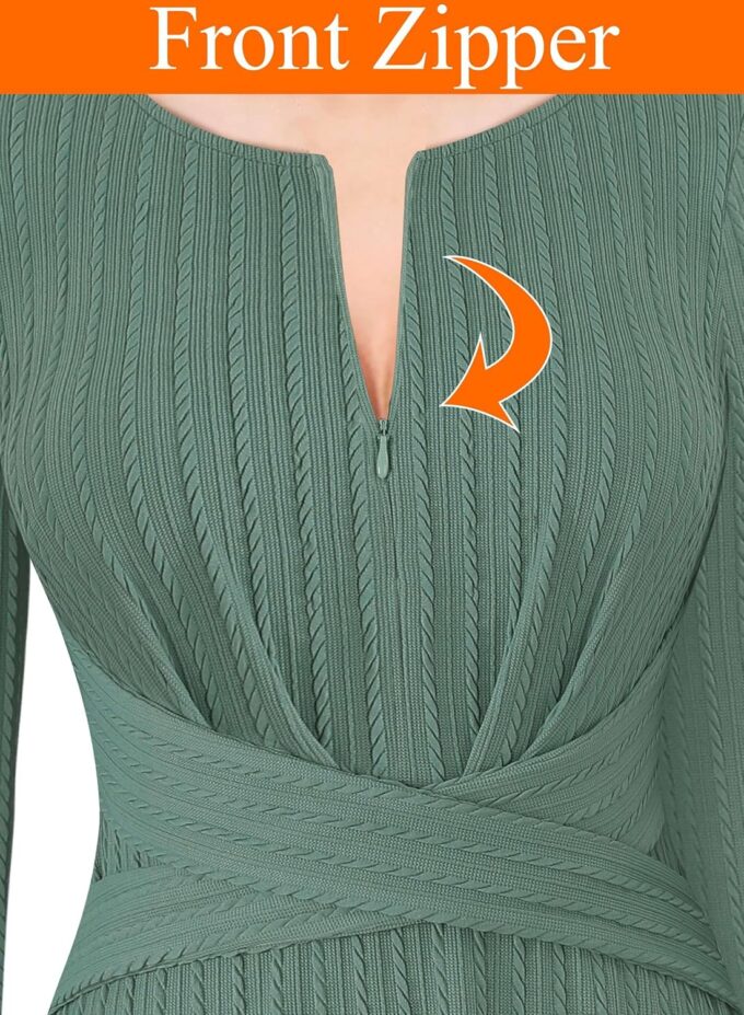 VFSHOW Damen-Kleid mit Reißverschluss vorne, Büro, Business, Arbeit, Kirche, professionelle schmale Passform, knielang, A-Linien-Passform und ausgestelltes Kleid – Bild 3