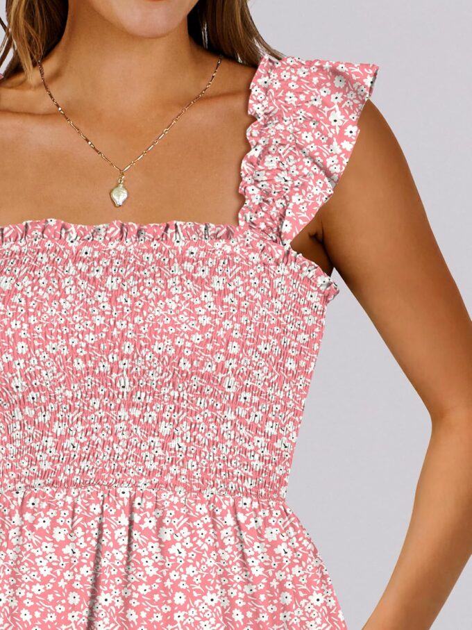 ANRABESS Women's Summer Casual Sleeveless Square Neck Dress 2025 Smocked Ruffle Backless Boho Beach Cute Teen Short Sundress – Bild 6