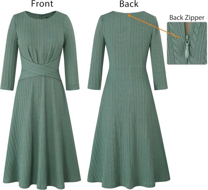 VFSHOW Damen-Kleid mit Reißverschluss vorne, Büro, Business, Arbeit, Kirche, professionelle schmale Passform, knielang, A-Linien-Passform und ausgestelltes Kleid – Bild 5