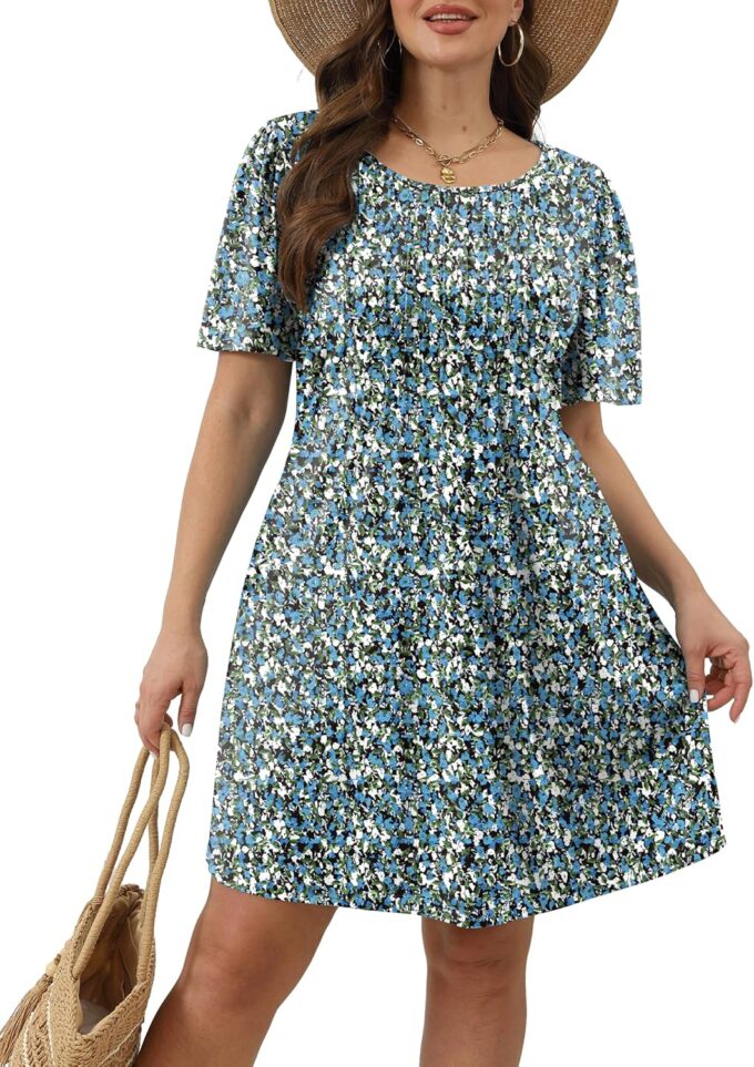 SAMPEEL Womens Pleated Front Summer Dresses Casual Short Sleeve T Shirts Dress with Pockets Vacation Beach Cover Up – Bild 4