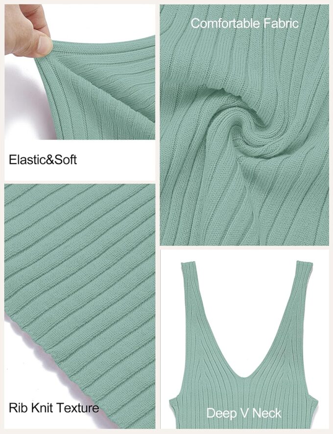 MEROKEETY Womens 2025 Summer V Neck Knit Midi Dress Bodycon Casual Sleeveless Ribbed Party Sweater Dresses – Bild 6