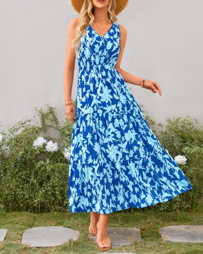 BTFBM Women Summer Dresses Casual Sleeveless Maxi Dresses Cute Floral Long Dress Wedding Guest Dress – Bild 6