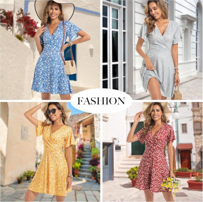 ChongBaiJia 3 Piece Womens Sundresses Summer Floral Short Sleeve Wrap V Neck A-Line Midi Casual Vacation Dresses 2025 – Bild 4