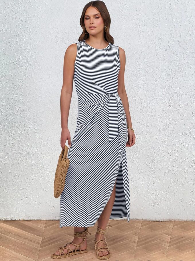 ANRABESS Womens Summer Casual Sleeveless T Shirt Midi Dress Slim Fit Tie Waist Split Tank Long Dresses 2025 Vacation Sundress – Bild 5