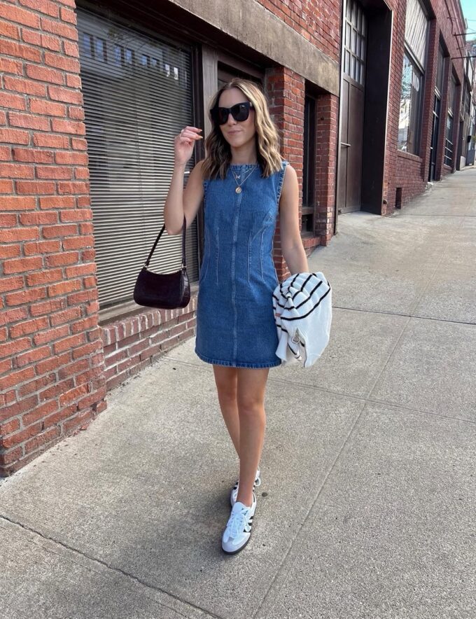 Daacee Women’s Sleeveless Bodycon Denim Mini Dress Casual Waist Tucks Zipper Tank Jean Dresses – Bild 2