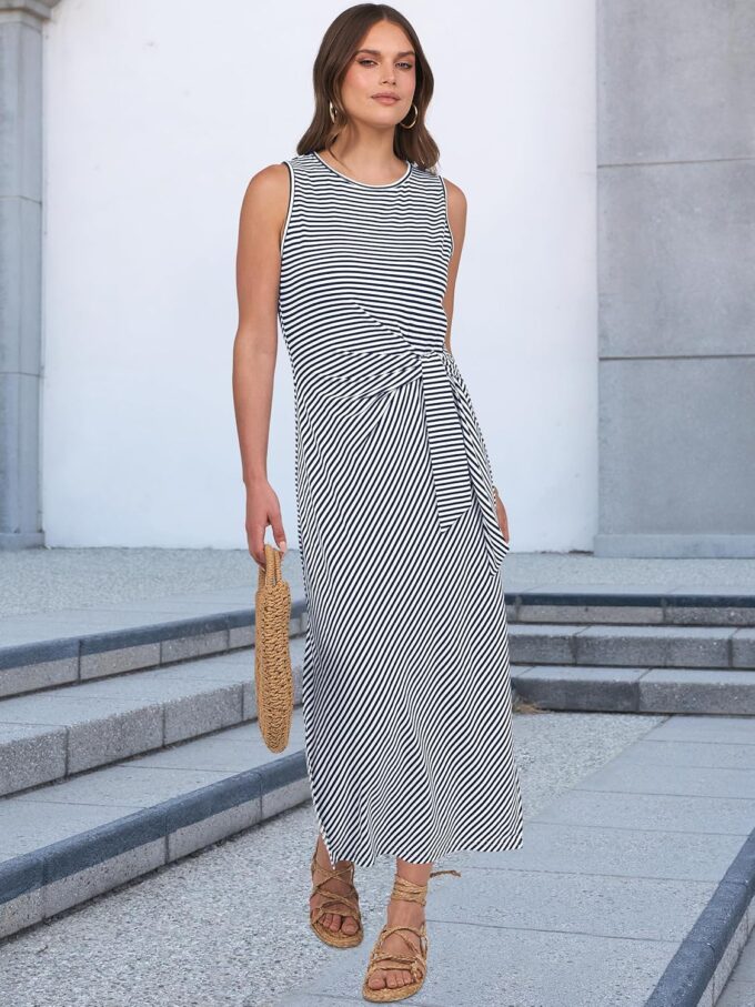ANRABESS Womens Summer Casual Sleeveless T Shirt Midi Dress Slim Fit Tie Waist Split Tank Long Dresses 2025 Vacation Sundress – Bild 8