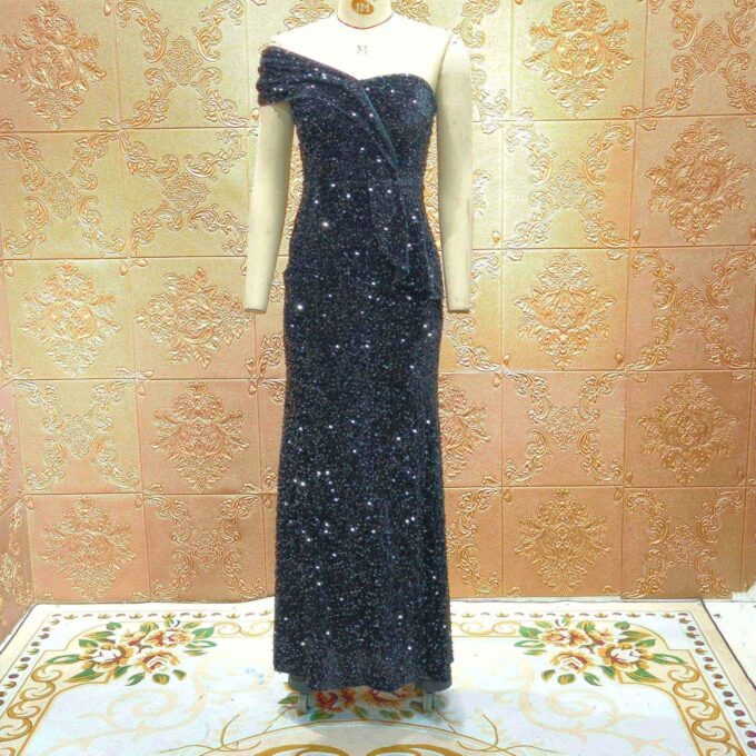 Cololura Women Sexy Sequin One Shoulder Mermaid Formal Party Cocktail Gowns Bodycon Evening Maxi Dress – Bild 5
