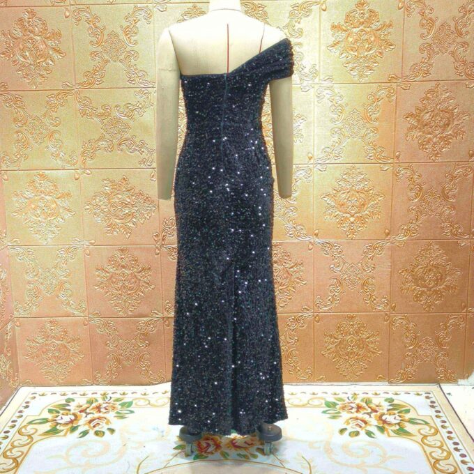 Cololura Women Sexy Sequin One Shoulder Mermaid Formal Party Cocktail Gowns Bodycon Evening Maxi Dress – Bild 7