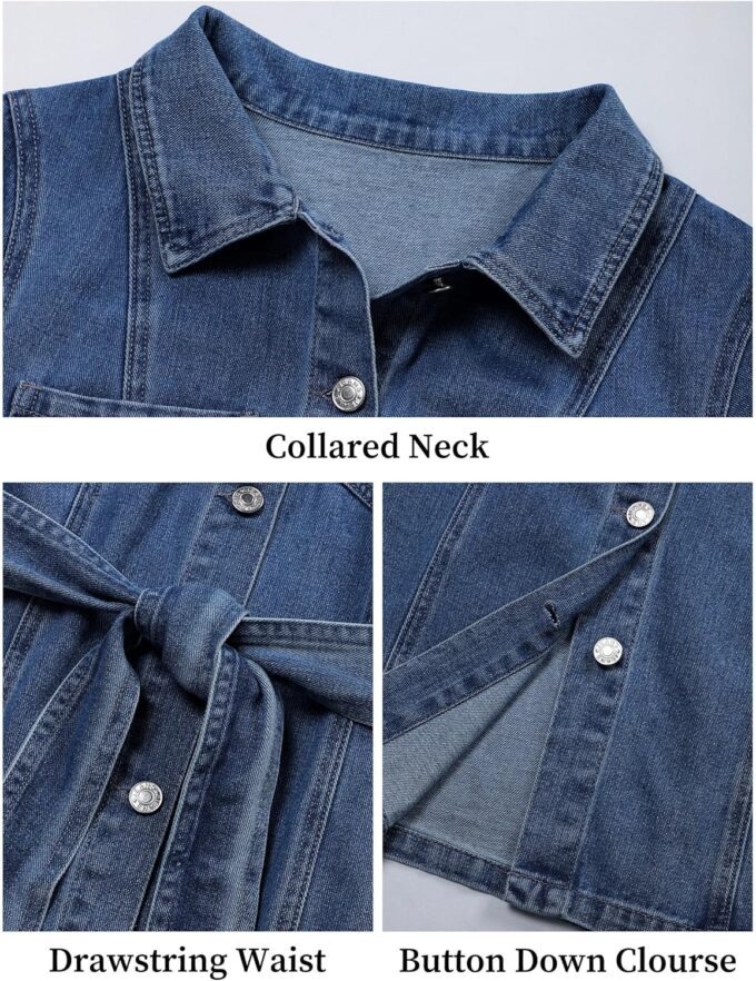 Women's Denim Dress Summer Short Sleeve Jean Dress Button Down Denim Shirt Dresses with Pocket 2025 Outfits – Bild 5